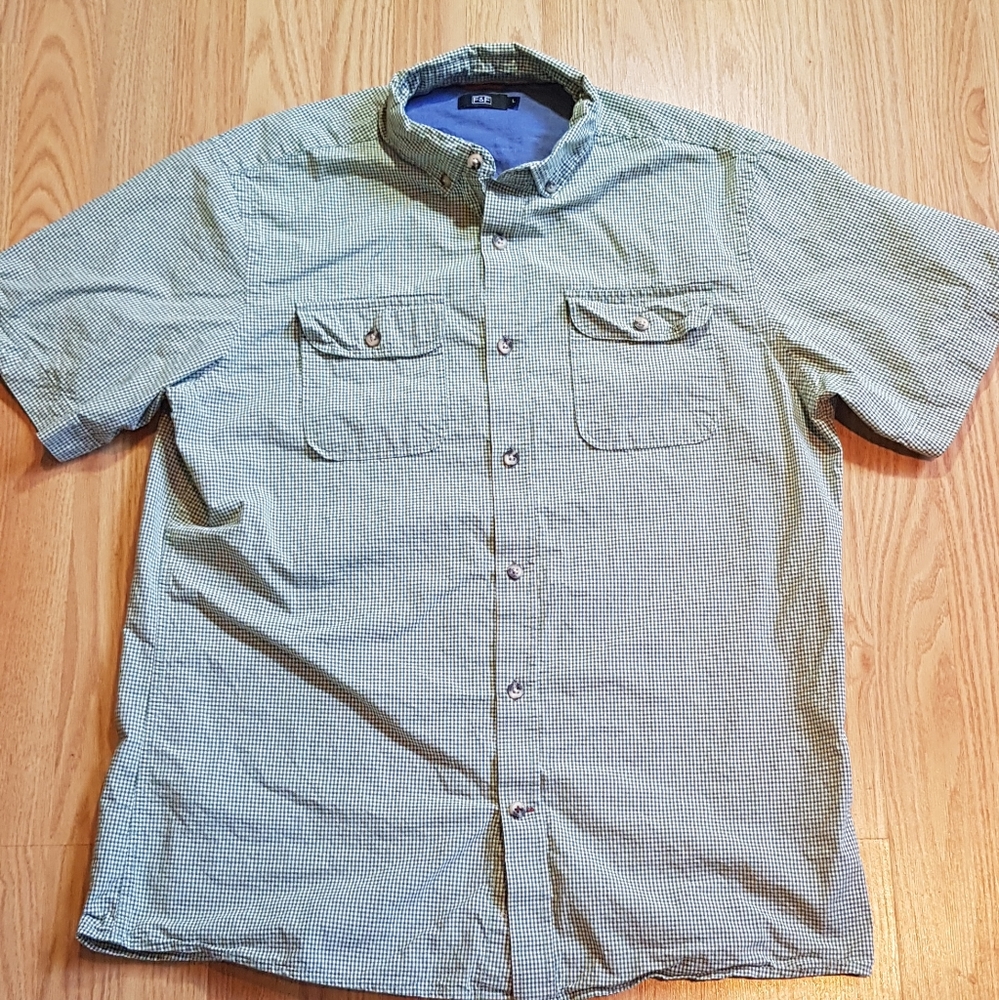 F&F Green & White Mini Check Short Sleeve Button Shirt EUC
